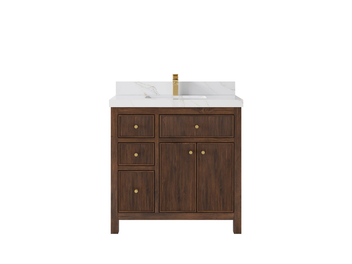 Sonoma Reeded Teak Wood 36 in. W x 22 in. D Center Sink Bathroom Vanity
