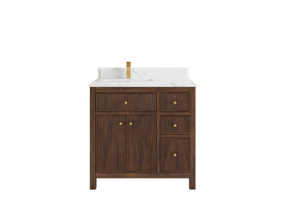 Sonoma Reeded Teak Wood 36 in. W x 22 in. D Left Offset Sink Bathroom Vanity