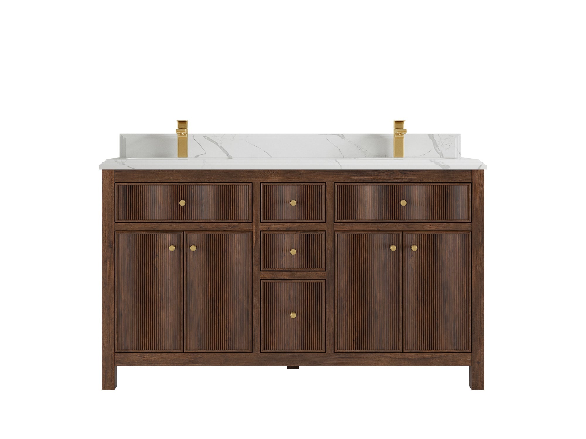Sonoma Reeded Teak Wood 60 in. W x 22 in. D Double Sink Bathroom Vanity