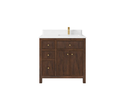 Sonoma Reeded Teak Wood 36 in. W x 22 in. D Right Offset Sink Bathroom Vanity