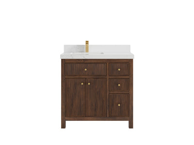 Sonoma Reeded Teak Wood 36 in. W x 22 in. D Left Offset Sink Bathroom Vanity