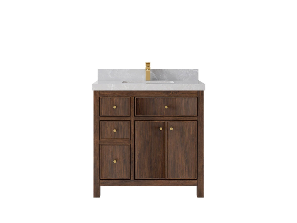 Sonoma Reeded Teak Wood 36 in. W x 22 in. D Center Sink Bathroom Vanity