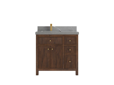 Sonoma Reeded Teak Wood 36 in. W x 22 in. D Left Offset Sink Bathroom Vanity