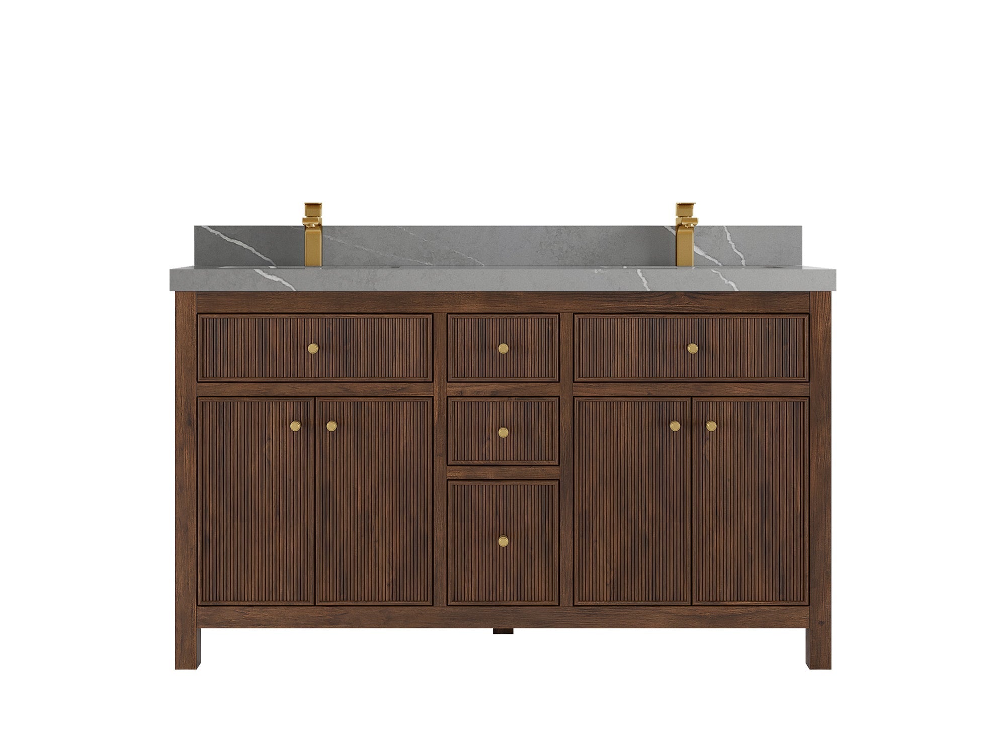 Sonoma Reeded Teak Wood 60 in. W x 22 in. D Double Sink Bathroom Vanity