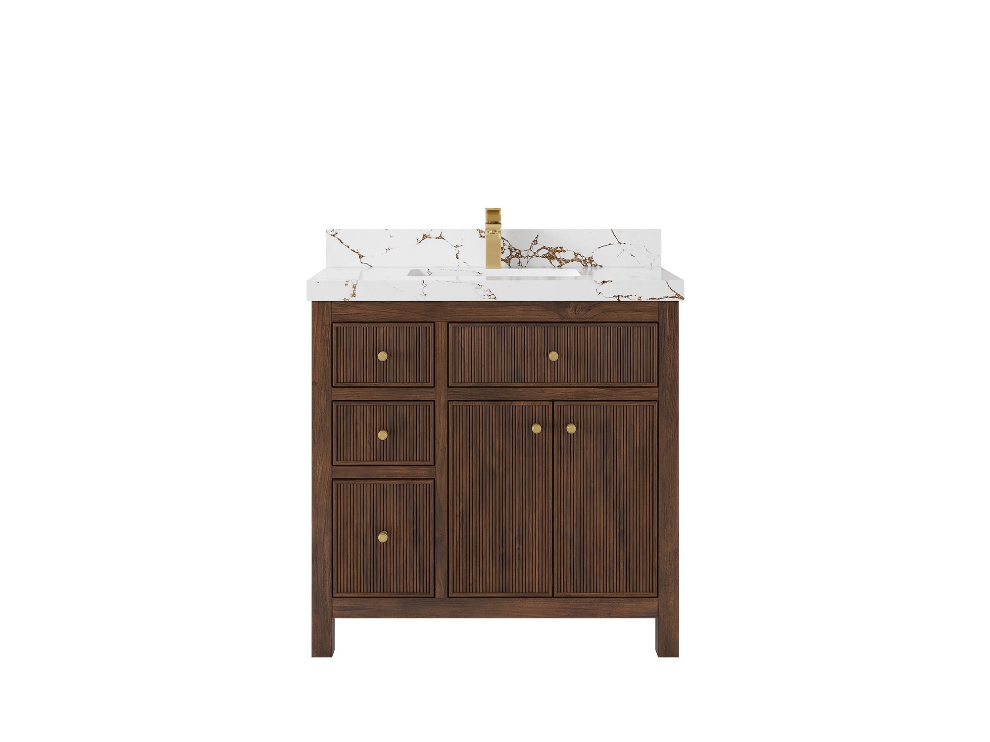 Sonoma Reeded Teak Wood 36 in. W x 22 in. D Center Sink Bathroom Vanity