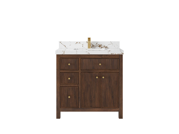 Sonoma Reeded Teak Wood 36 in. W x 22 in. D Center Sink Bathroom Reeded Vanity - photo 20