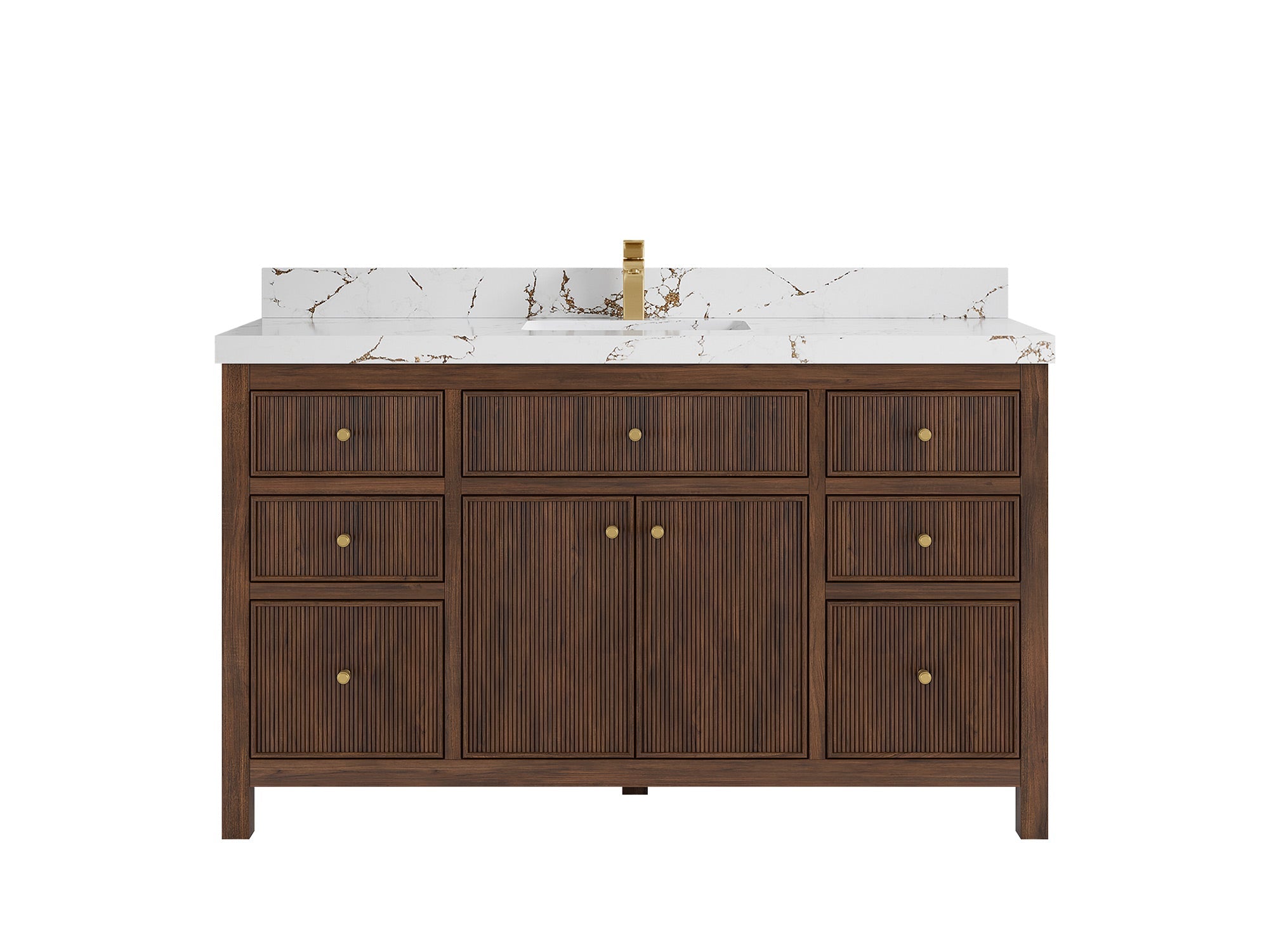 Sonoma Reeded Teak Wood 60 in. W x 22 in. D Single Sink Bathroom Vanity