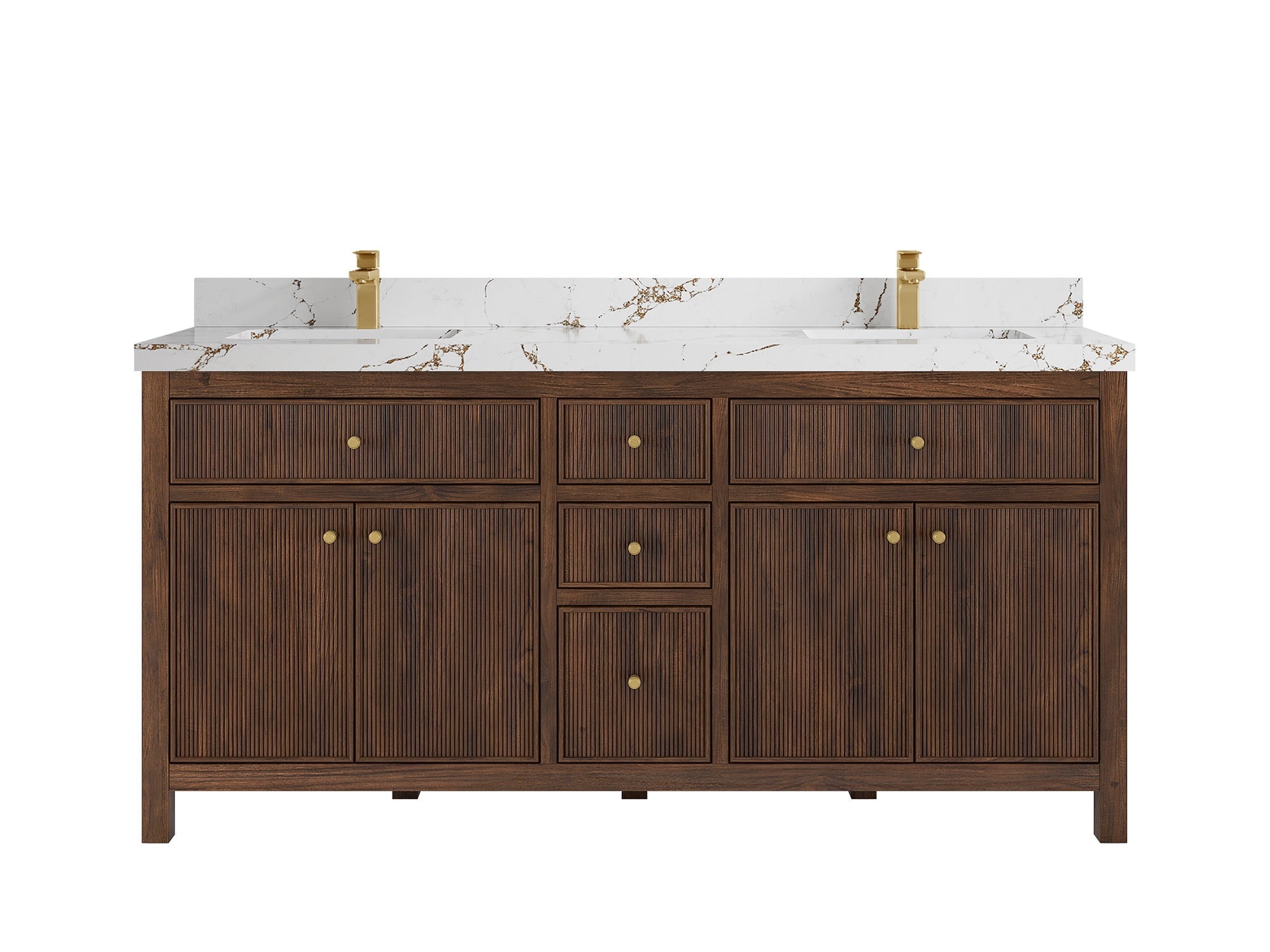 Sonoma Reeded Teak Wood 72 in. W x 22 in. D Double Sink Bathroom Vanity