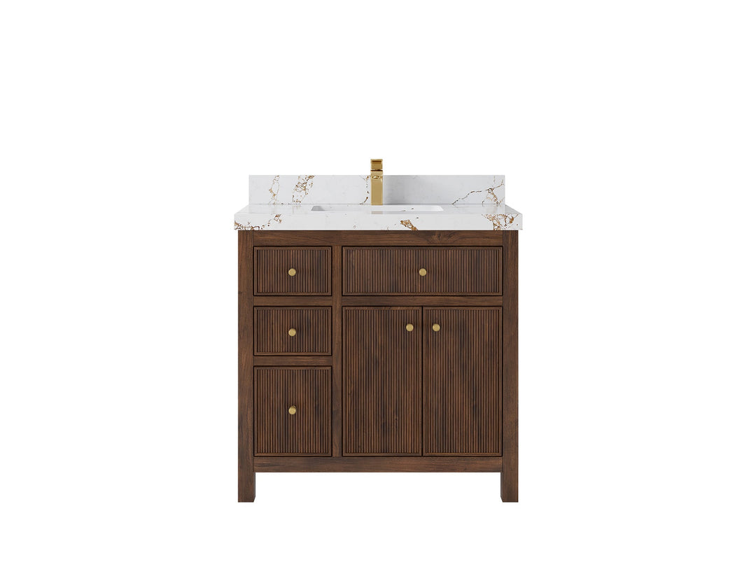 Sonoma Reeded Teak Wood 36 in. W x 22 in. D Center Sink Bathroom Reeded Vanity | 
              
                Dark Walnut Teak
                
                  
             - SON_TK_WLN_CA_BK_36CR - photo №21