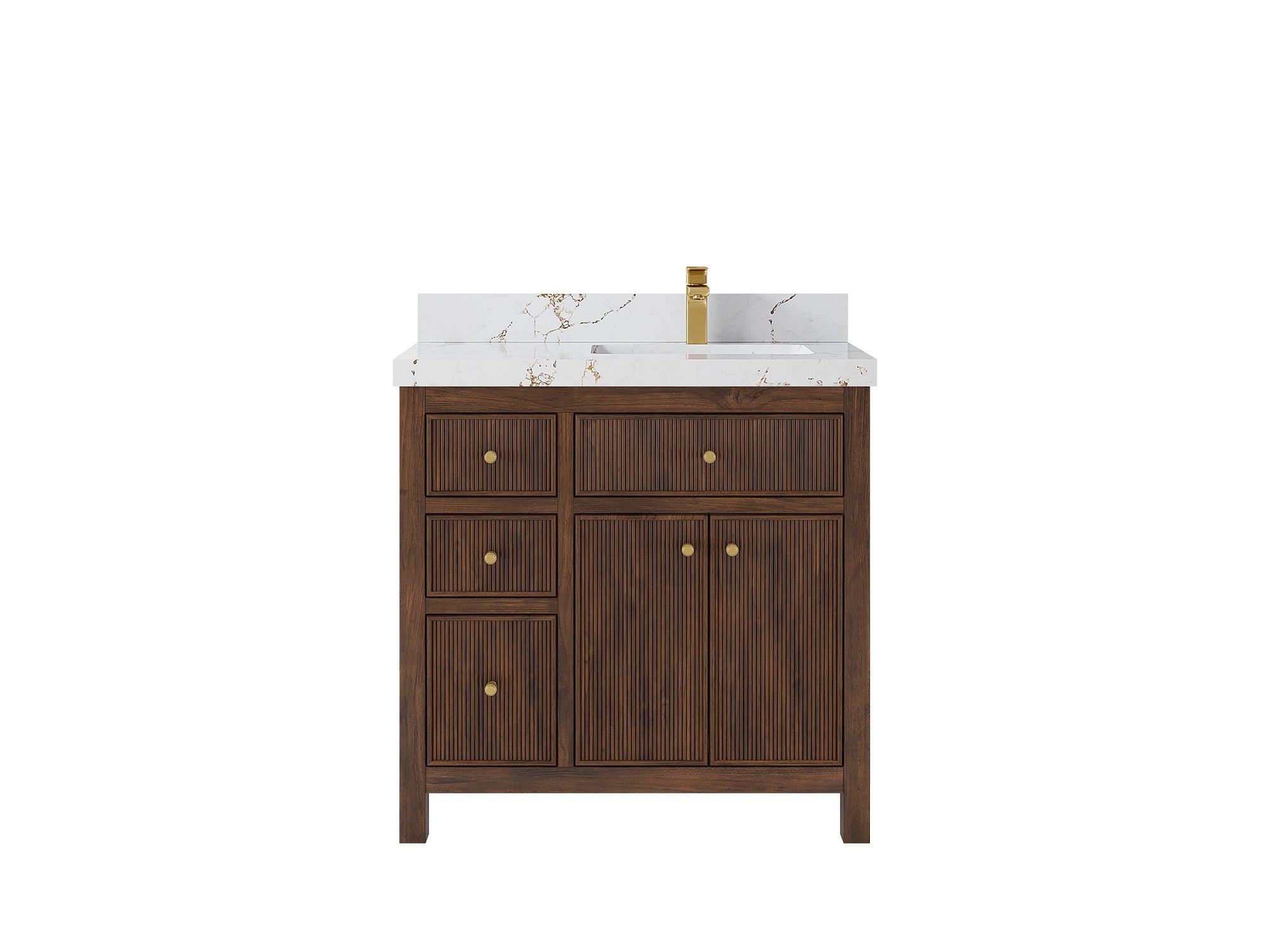 Sonoma Reeded Teak Wood 36 in. W x 22 in. D Right Offset Sink Bathroom Vanity