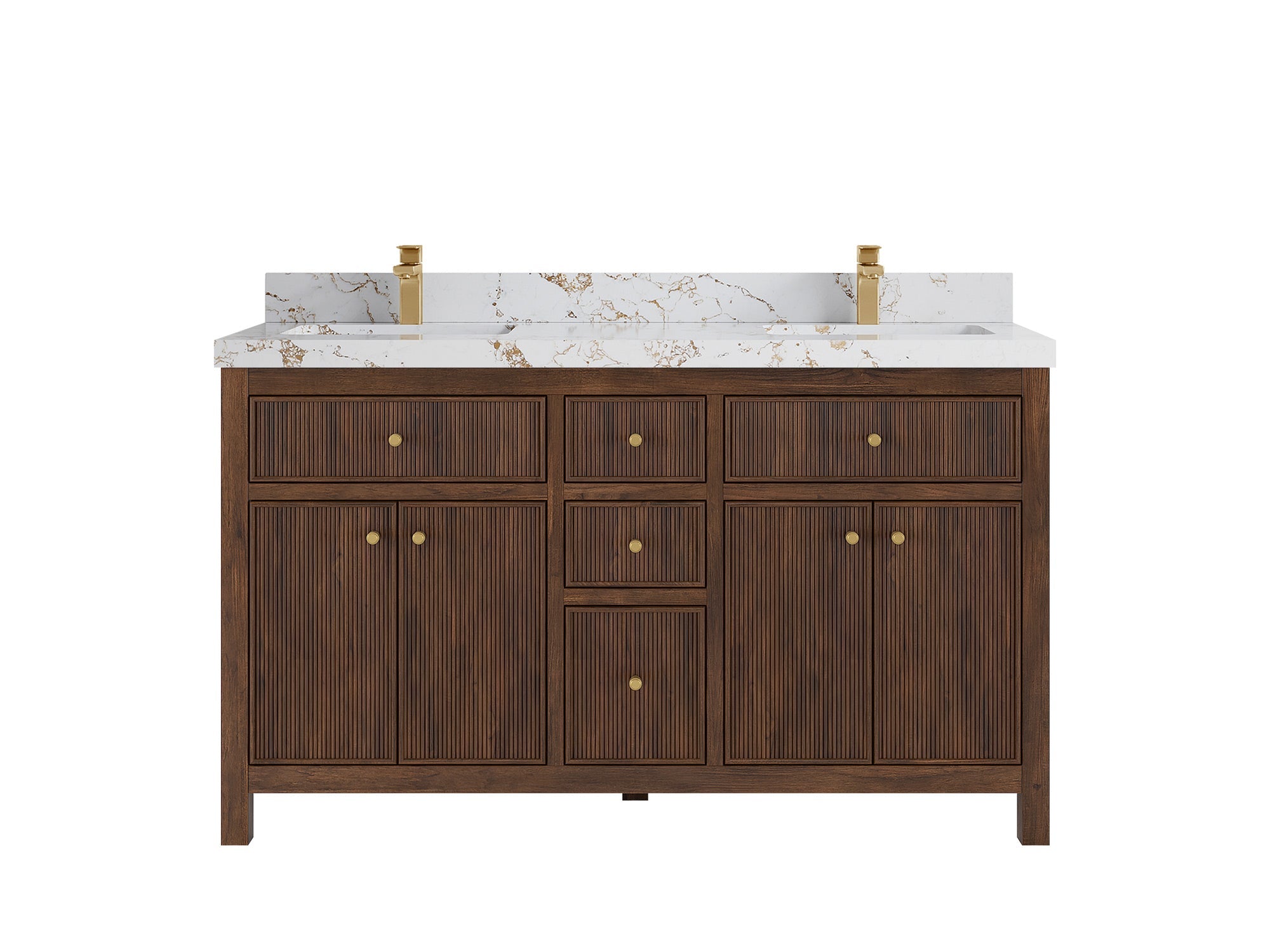 Sonoma Reeded Teak Wood 60 in. W x 22 in. D Double Sink Bathroom Vanity