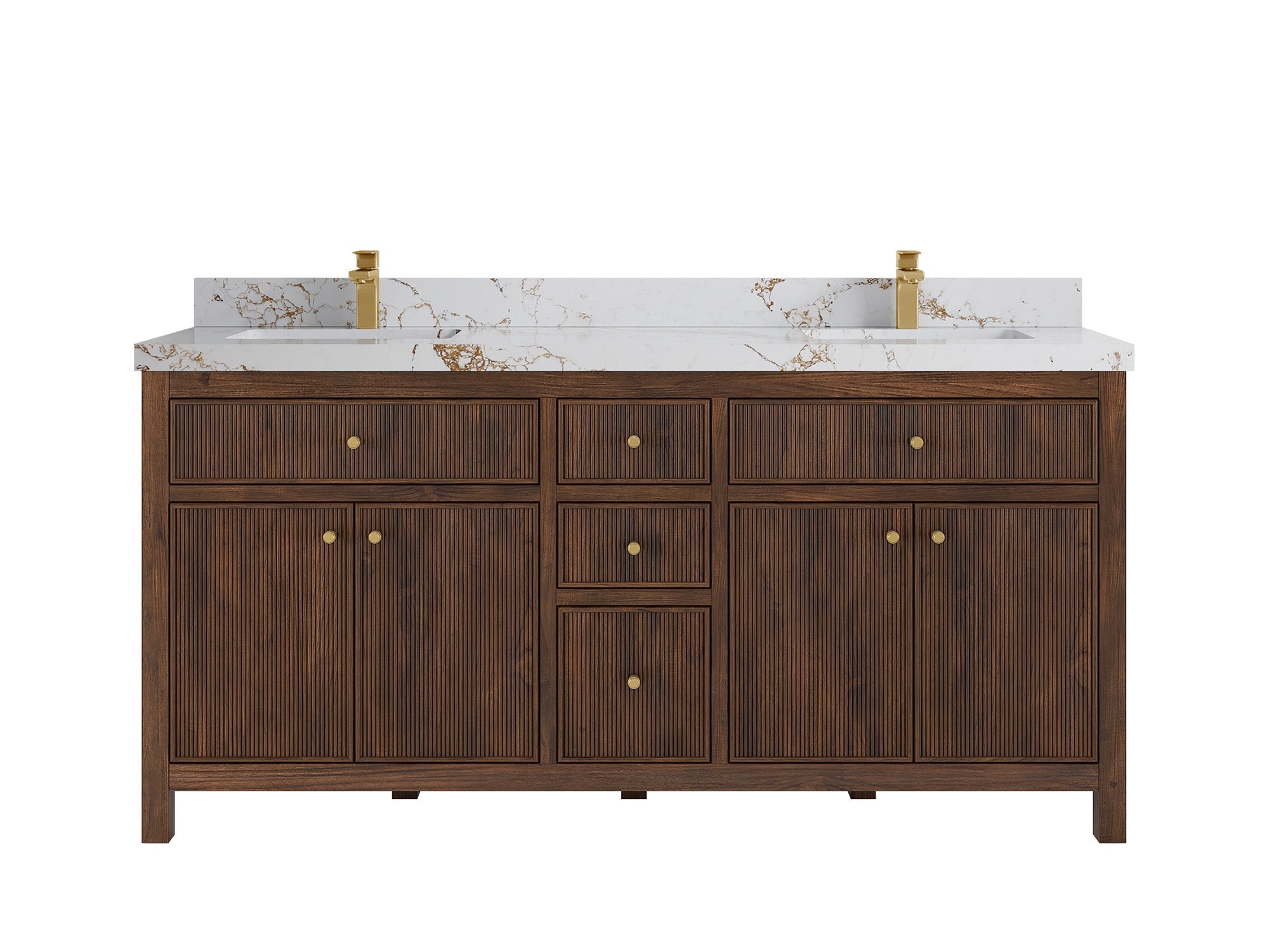 Sonoma Reeded Teak Wood 72 in. W x 22 in. D Double Sink Bathroom Vanity