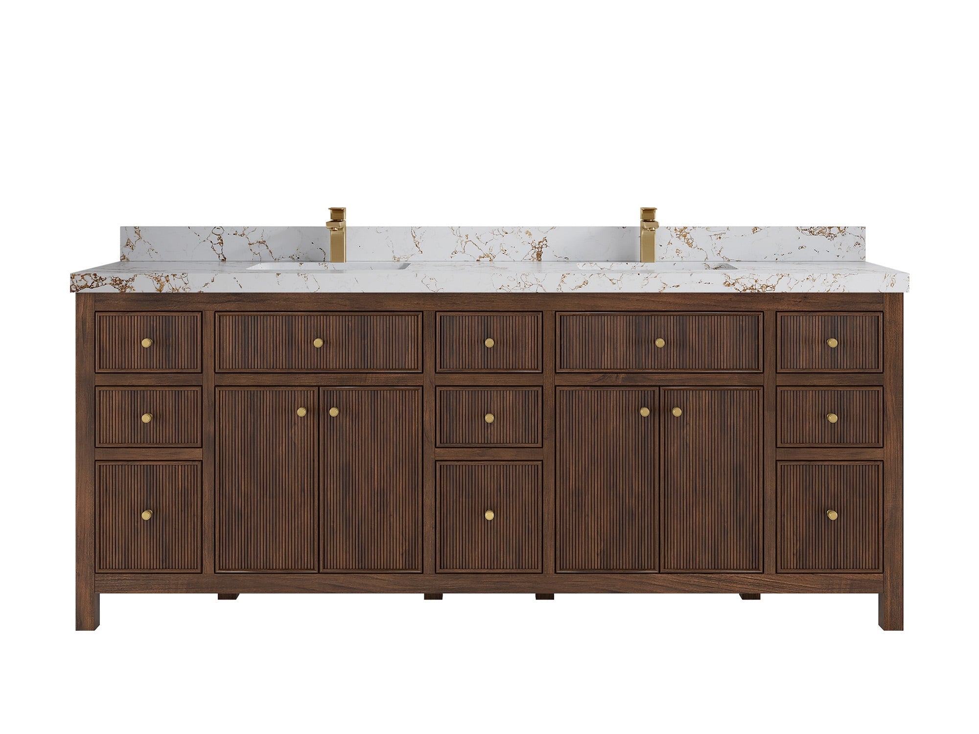 Sonoma Reeded Teak Wood 84 in. W x 22 in. D Double Sink Bathroom Vanity