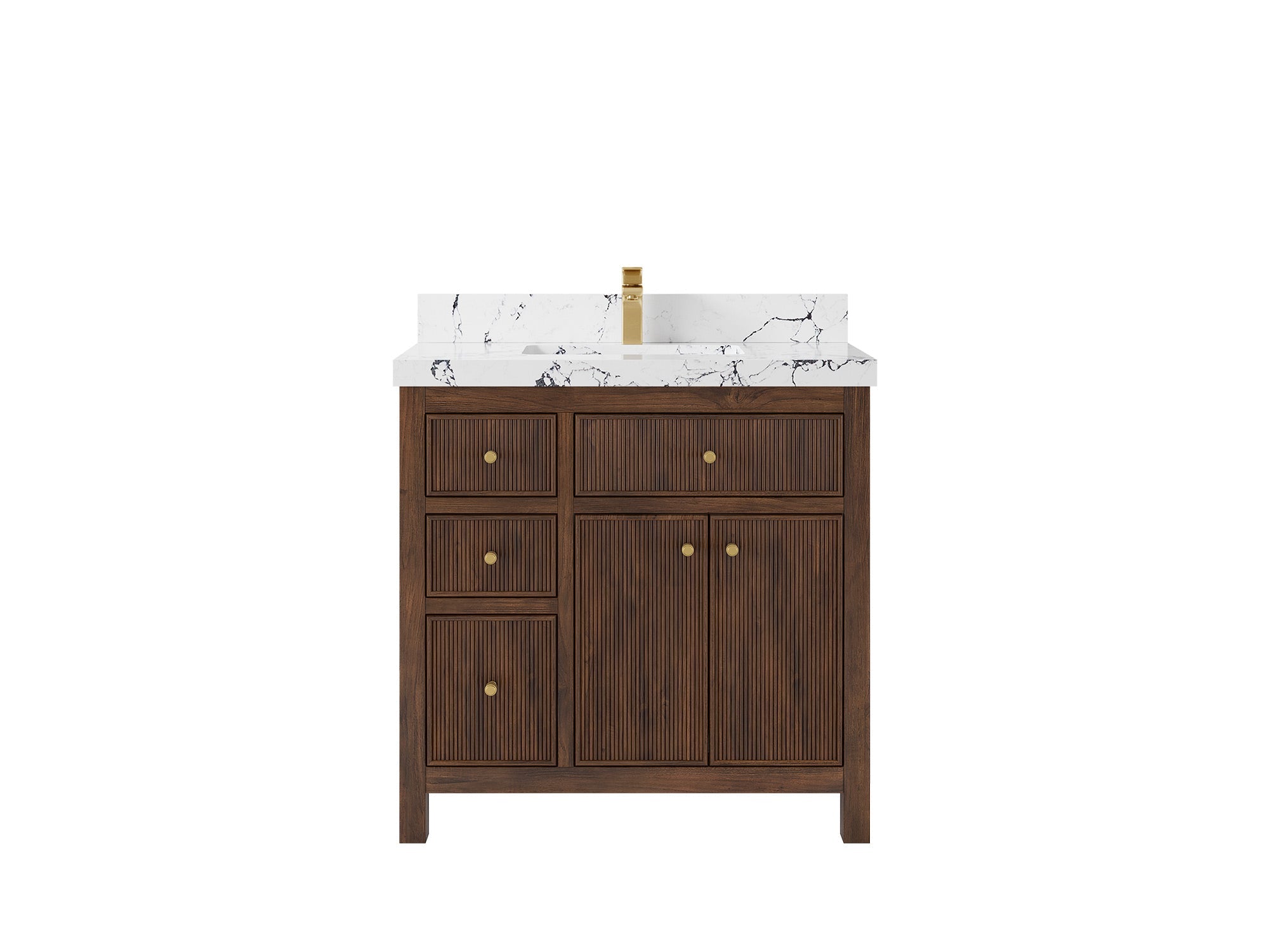 Sonoma Reeded Teak Wood 36 in. W x 22 in. D Center Sink Bathroom Vanity