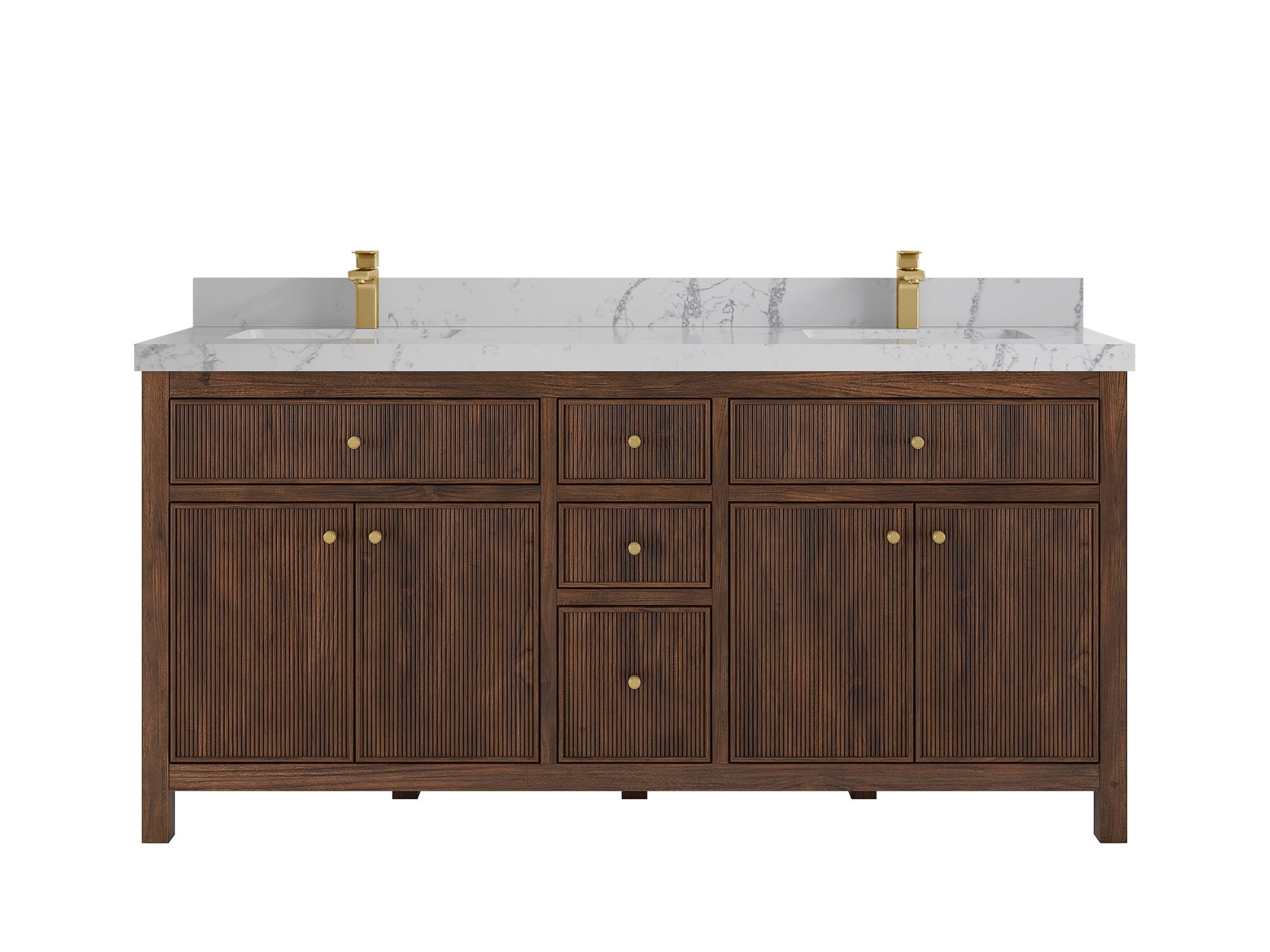 Sonoma Reeded Teak Wood 72 in. W x 22 in. D Double Sink Bathroom Vanity