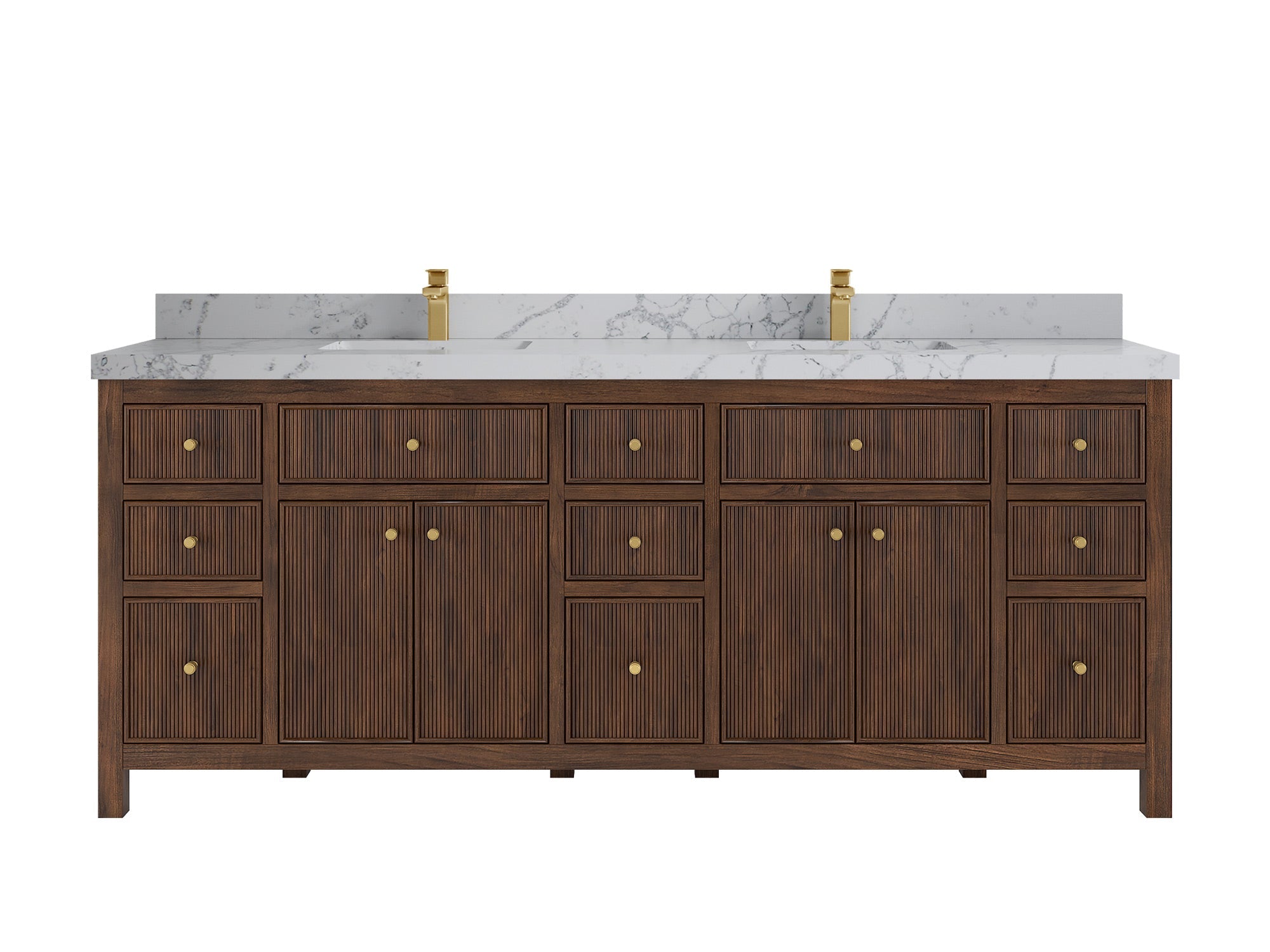Sonoma Reeded Teak Wood 84 in. W x 22 in. D Double Sink Bathroom Vanity