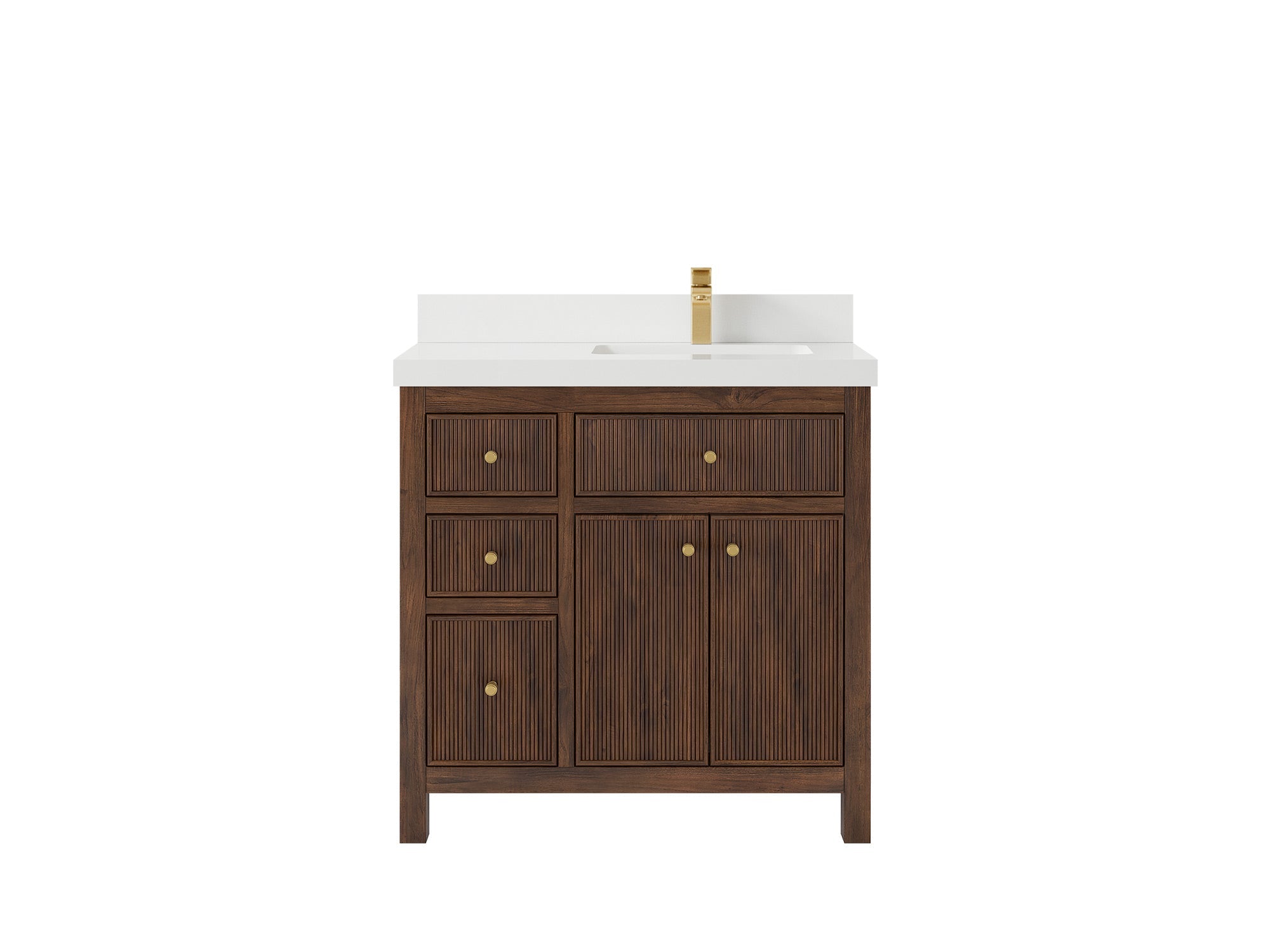 Sonoma Reeded Teak Wood 36 in. W x 22 in. D Right Offset Sink Bathroom Vanity