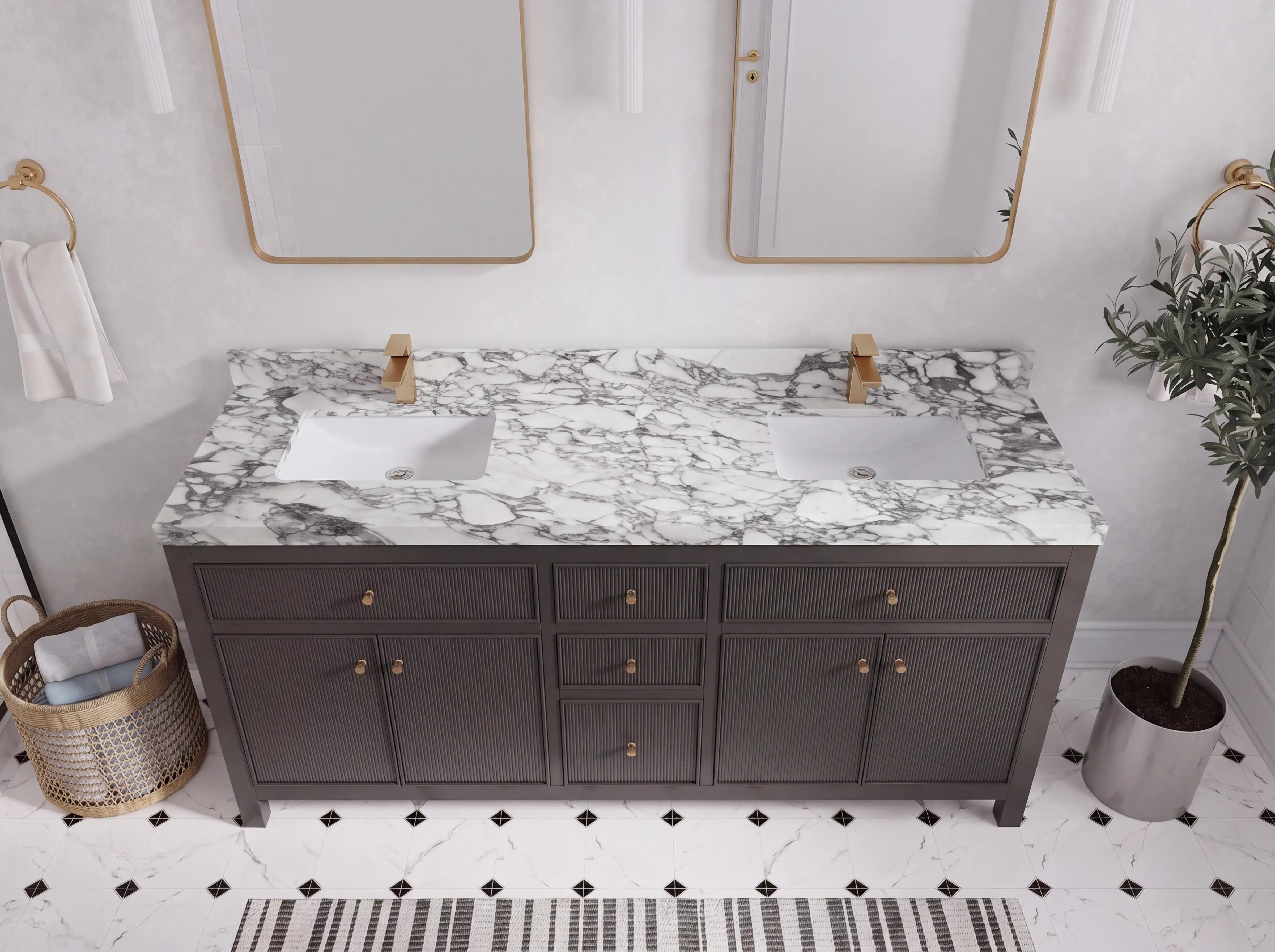 Sonoma 72 in W x 22 in D Free Standing Reeded Double Sink Bathroom Vanity