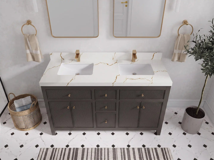 Sonoma 60 in W x 22 in D Free Standing Reeded Double Sink Bathroom Vanity - photo 7