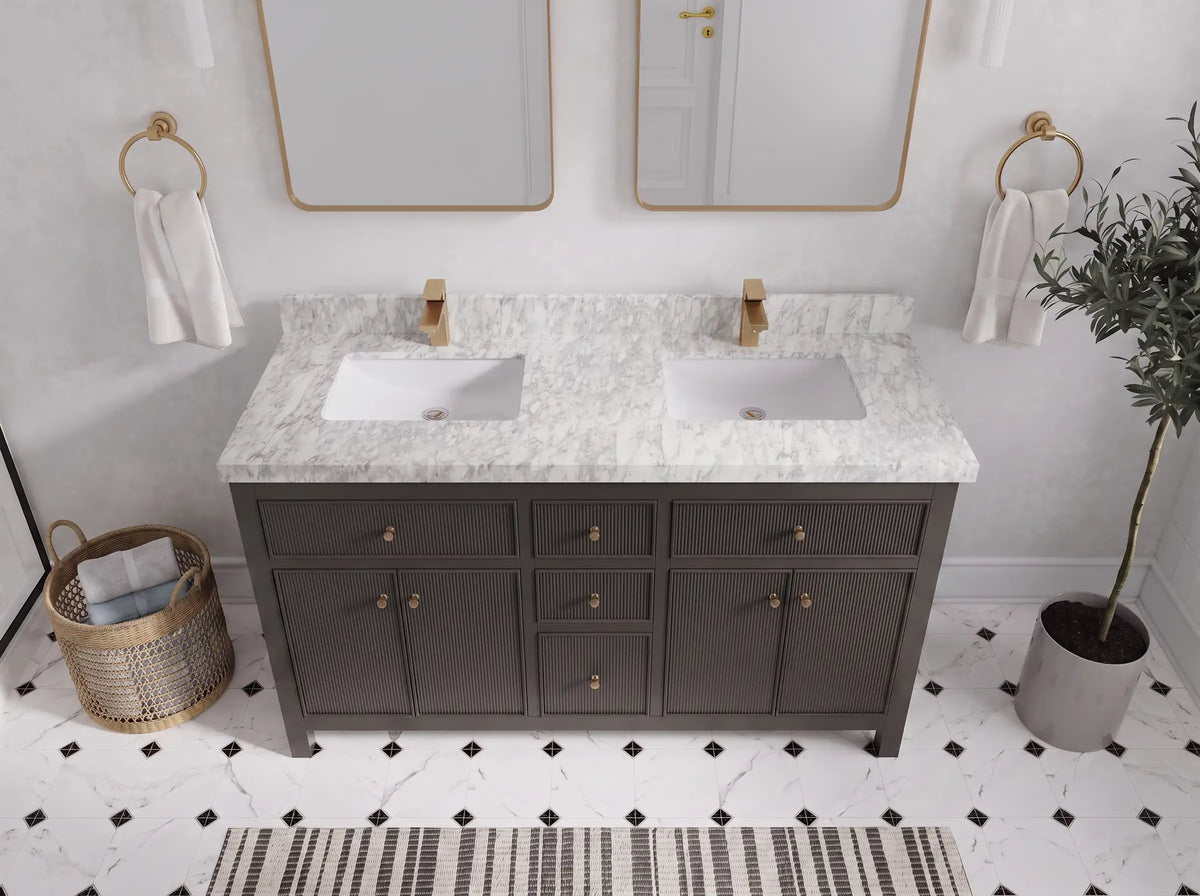 Sonoma 60 in W x 22 in D Free Standing Reeded Double Sink Bathroom Vanity