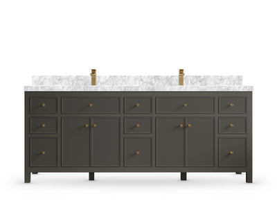 Sonoma 84 Urbane Bronze vanity with Carrara Marble, Straight / Mitered, front view