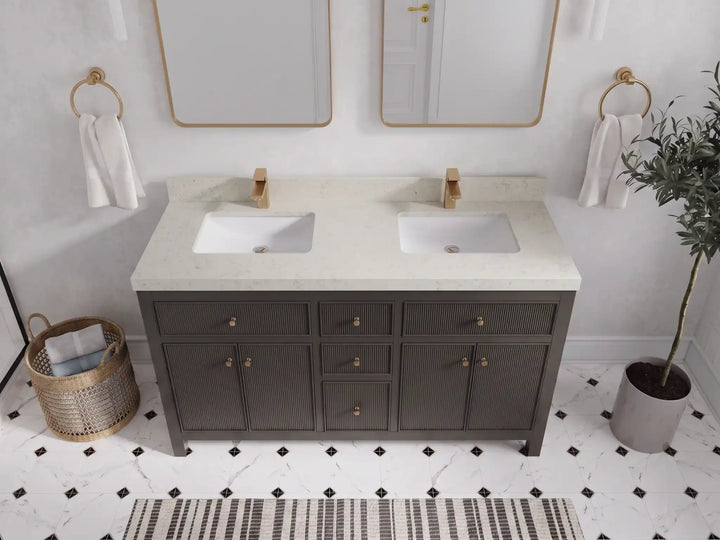 Sonoma 60 in W x 22 in D Free Standing Reeded Double Sink Bathroom Vanity - photo 15