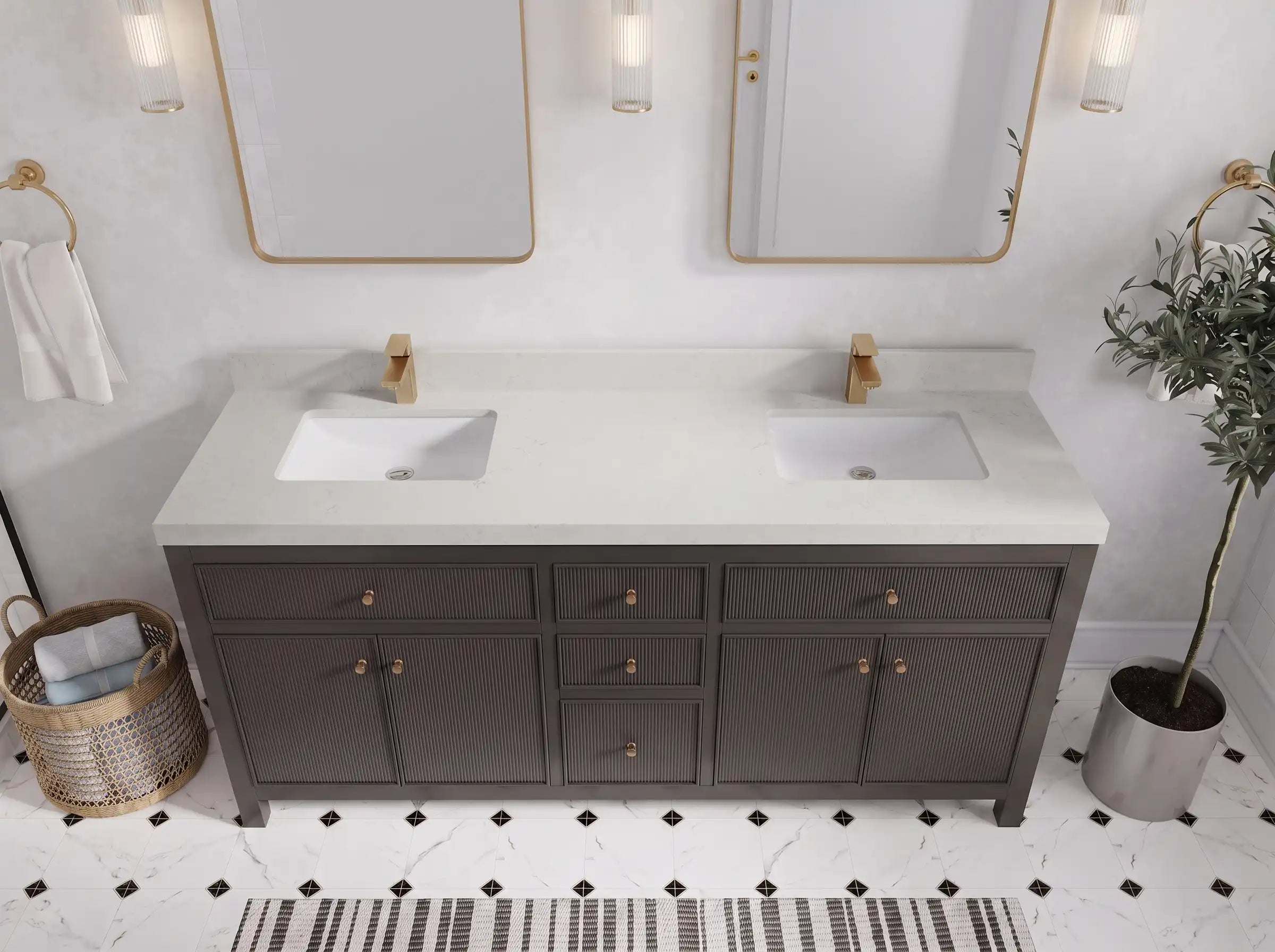 Sonoma 72 in W x 22 in D Free Standing Reeded Double Sink Bathroom Vanity