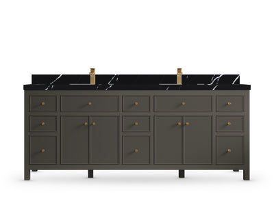 Sonoma 84 Urbane Bronze vanity with Calacatta Black Quartz, Straight / Mitered, front view