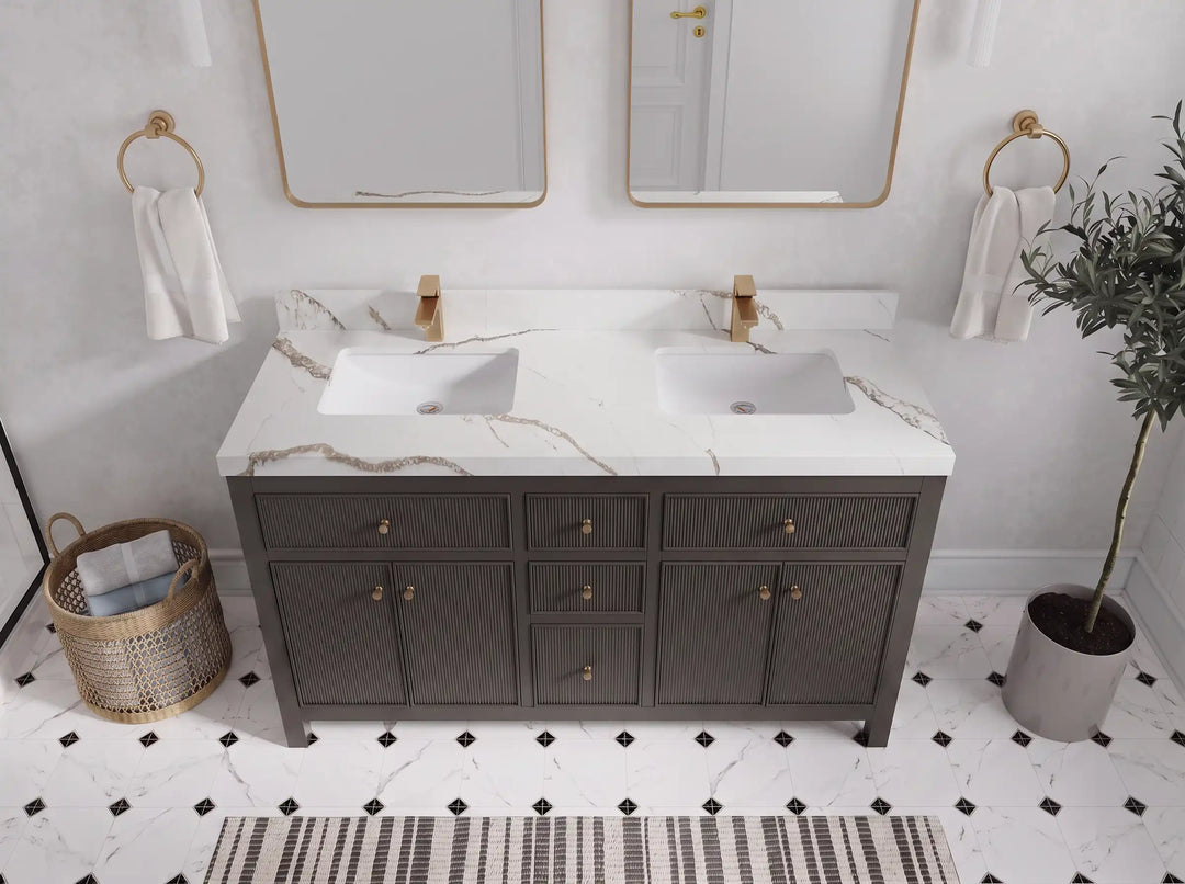 Sonoma 60 in W x 22 in D Free Standing Reeded Double Sink Bathroom Vanity | 
              
                Urbane Bronze
                
                  
             - SON_URB_WHQZ_60D - photo №9