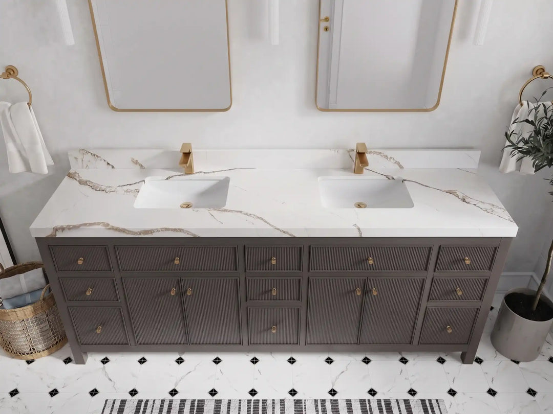 Sonoma 84 in W x 22 in D Free Standing Reeded Double Sink Bathroom Vanity | 
              
                Urbane Bronze
                
                  
             - SON_URB_WHQZ_84D - photo №10