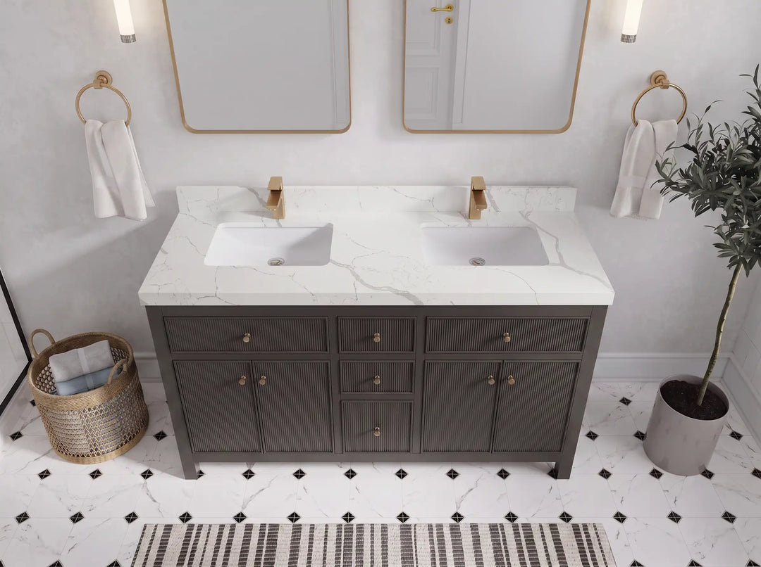Sonoma 60 in W x 22 in D Free Standing Reeded Double Sink Bathroom Vanity | 
              
                Urbane Bronze
                
                  
             - SON_URB_WHQZ_60D - photo №10
