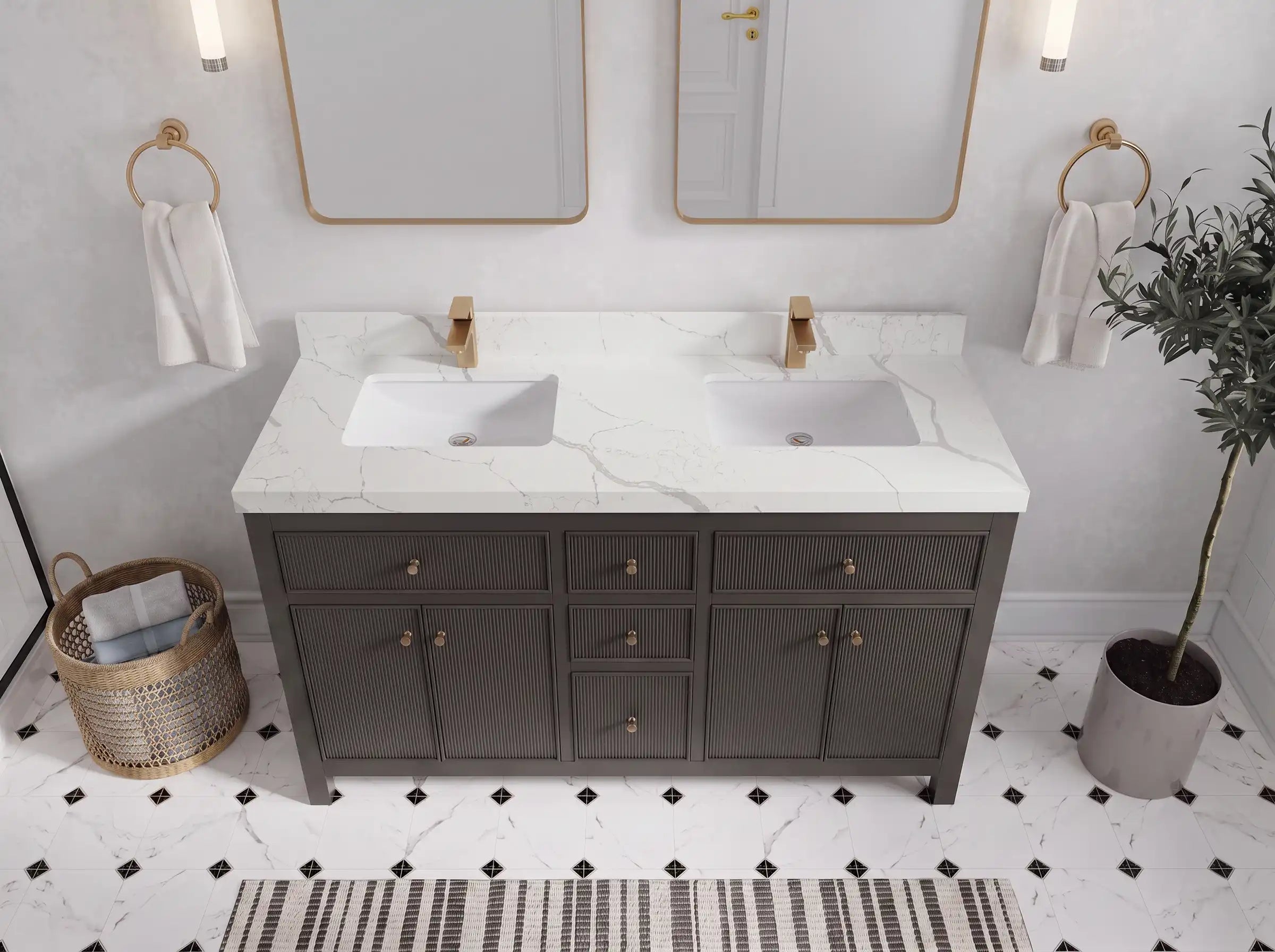 Sonoma 60 in W x 22 in D Free Standing Reeded Double Sink Bathroom Vanity