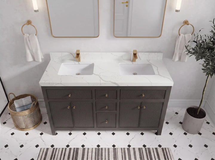 Sonoma 60 in W x 22 in D Free Standing Reeded Double Sink Bathroom Vanity - photo 10