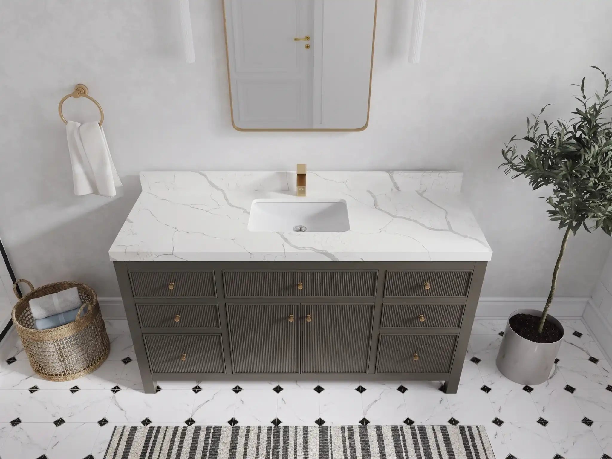 Sonoma 60 in W x 22 in D Free Standing Reeded Single Sink Bathroom Vanity