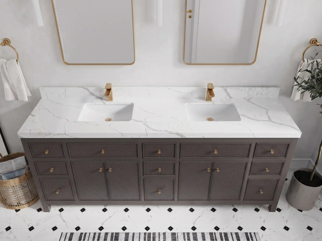 Sonoma 84 in W x 22 in D Free Standing Reeded Double Sink Bathroom Vanity | 
              
                Urbane Bronze
                
                  
             - SON_URB_WHQZ_84D - photo №11