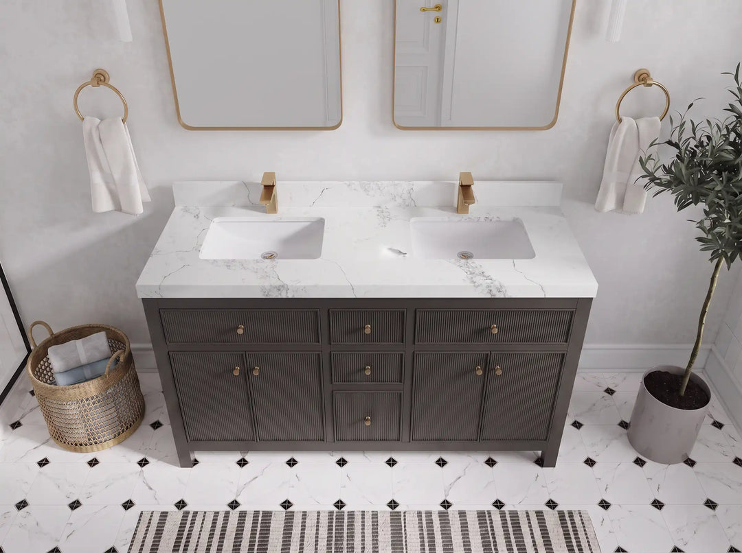 Sonoma 60 in W x 22 in D Free Standing Reeded Double Sink Bathroom Vanity | 
              
                Urbane Bronze
                
                  
             - SON_URB_WHQZ_60D - photo №11