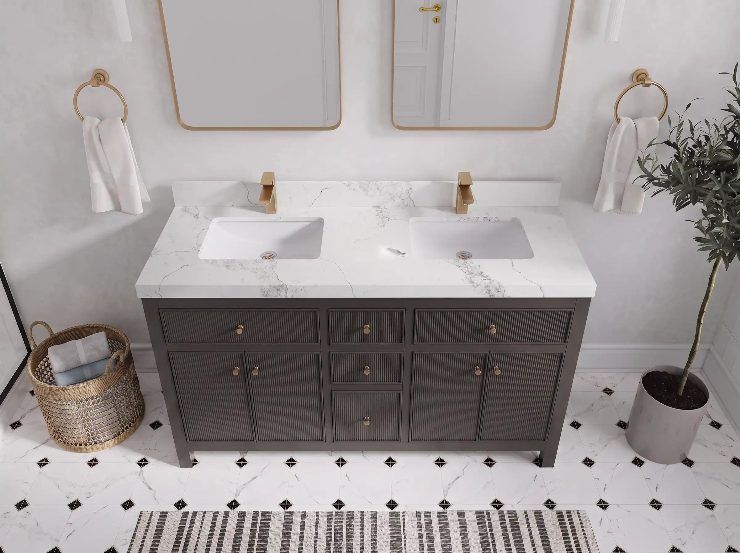 Sonoma 60 in W x 22 in D Free Standing Reeded Double Sink Bathroom Vanity