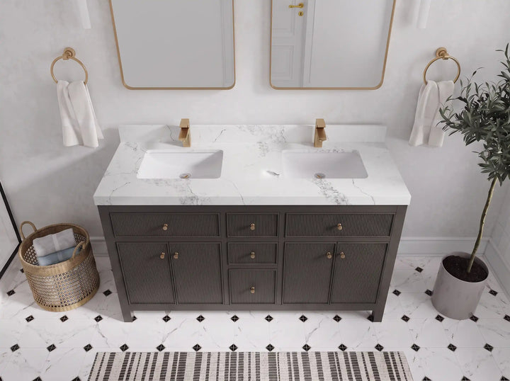 Sonoma 60 in W x 22 in D Free Standing Reeded Double Sink Bathroom Vanity - photo 11