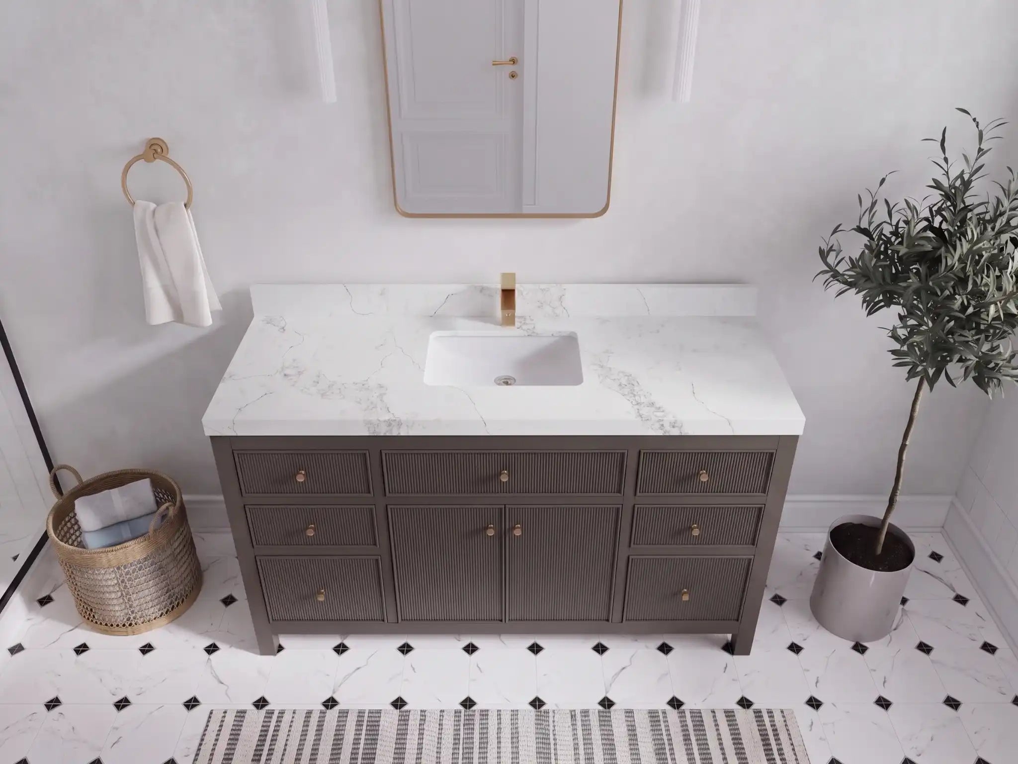 Sonoma 60 in W x 22 in D Free Standing Reeded Single Sink Bathroom Vanity