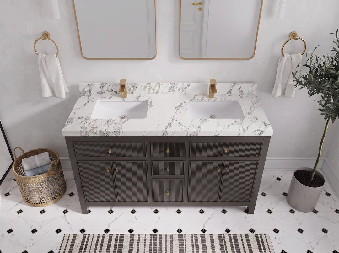 Sonoma 60 in W x 22 in D Free Standing Reeded Double Sink Bathroom Vanity | 
              
                Urbane Bronze
                
                  
             - SON_URB_WHQZ_60D - photo №12