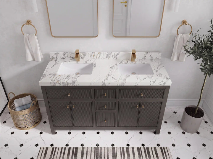 Sonoma 60 in W x 22 in D Free Standing Reeded Double Sink Bathroom Vanity - photo 12