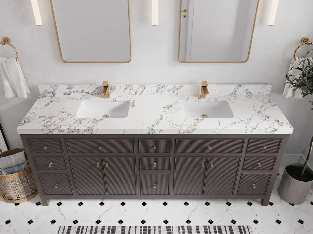 Sonoma 84 in W x 22 in D Free Standing Reeded Double Sink Bathroom Vanity | 
              
                Urbane Bronze
                
                  
             - SON_URB_WHQZ_84D - photo №13