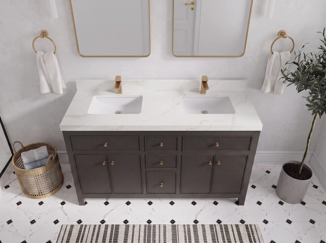 Sonoma 60 in W x 22 in D Free Standing Reeded Double Sink Bathroom Vanity | 
              
                Urbane Bronze
                
                  
             - SON_URB_WHQZ_60D - photo №14