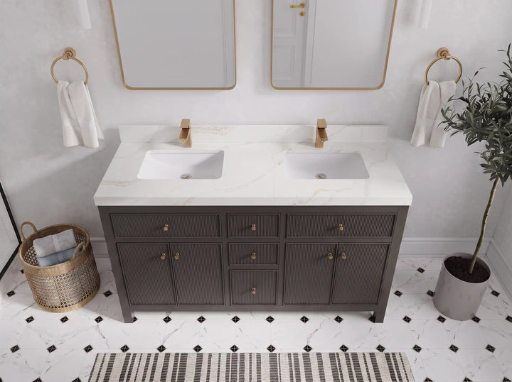 Sonoma 60 in W x 22 in D Free Standing Reeded Double Sink Bathroom Vanity - photo 14