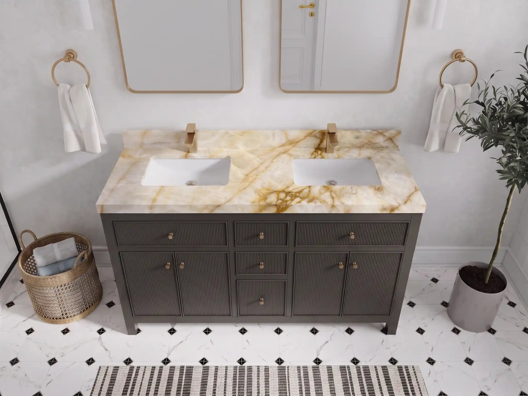 Sonoma 60 in W x 22 in D Free Standing Reeded Double Sink Bathroom Vanity