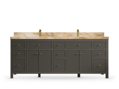 Sonoma 84 Urbane Bronze vanity with Christallo Quartzite, Straight / Mitered, front view