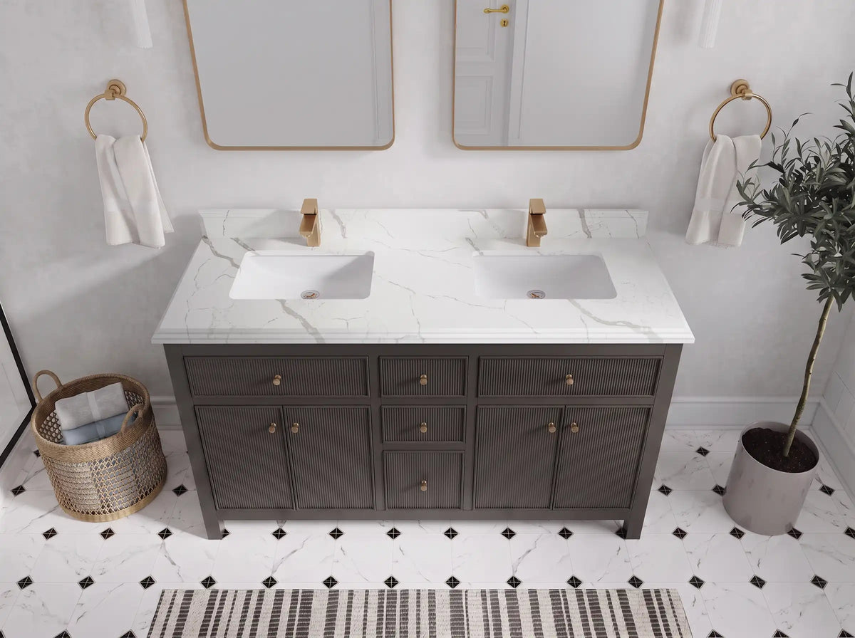 Sonoma 60 in W x 22 in D Free Standing Reeded Double Sink Bathroom Vanity