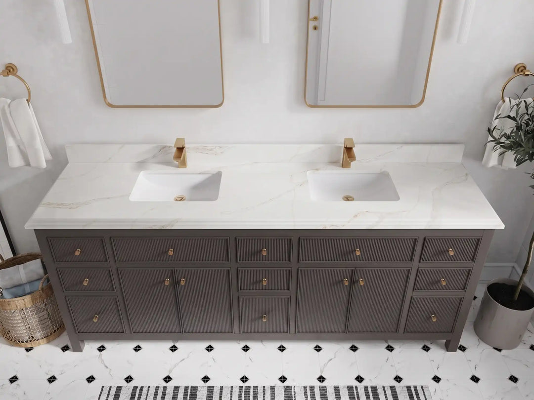 Sonoma 84 in W x 22 in D Free Standing Reeded Double Sink Bathroom Vanity | 
              
                Urbane Bronze
                
                  
             - SON_URB_WHQZ_84D - photo №34