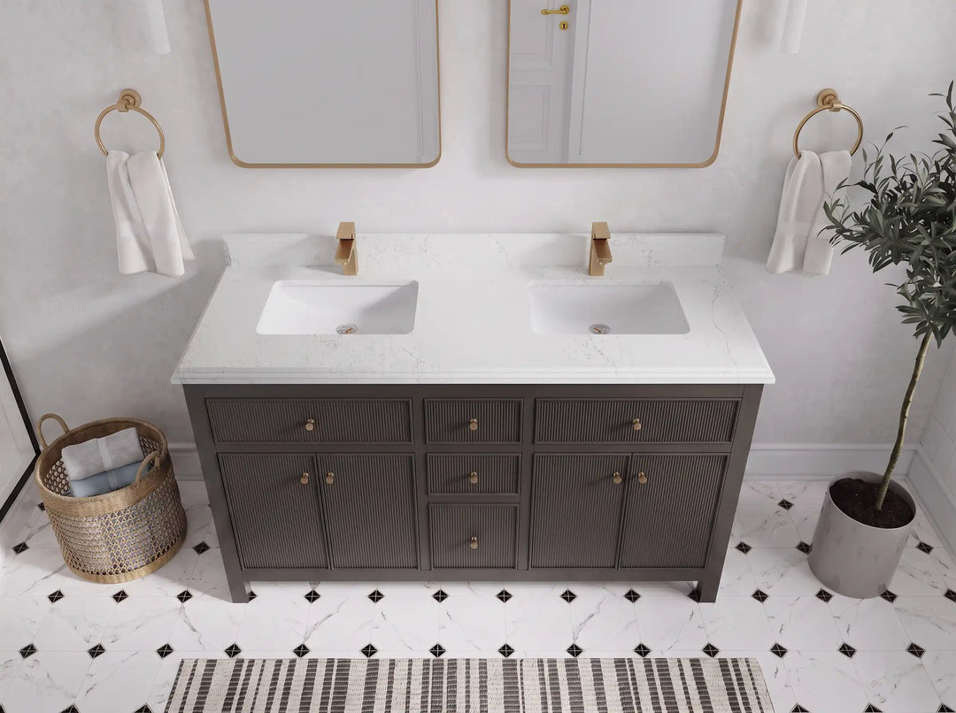 Sonoma 60 in W x 22 in D Free Standing Reeded Double Sink Bathroom Vanity | 
              
                Urbane Bronze
                
                  
             - SON_URB_WHQZ_60D - photo №17