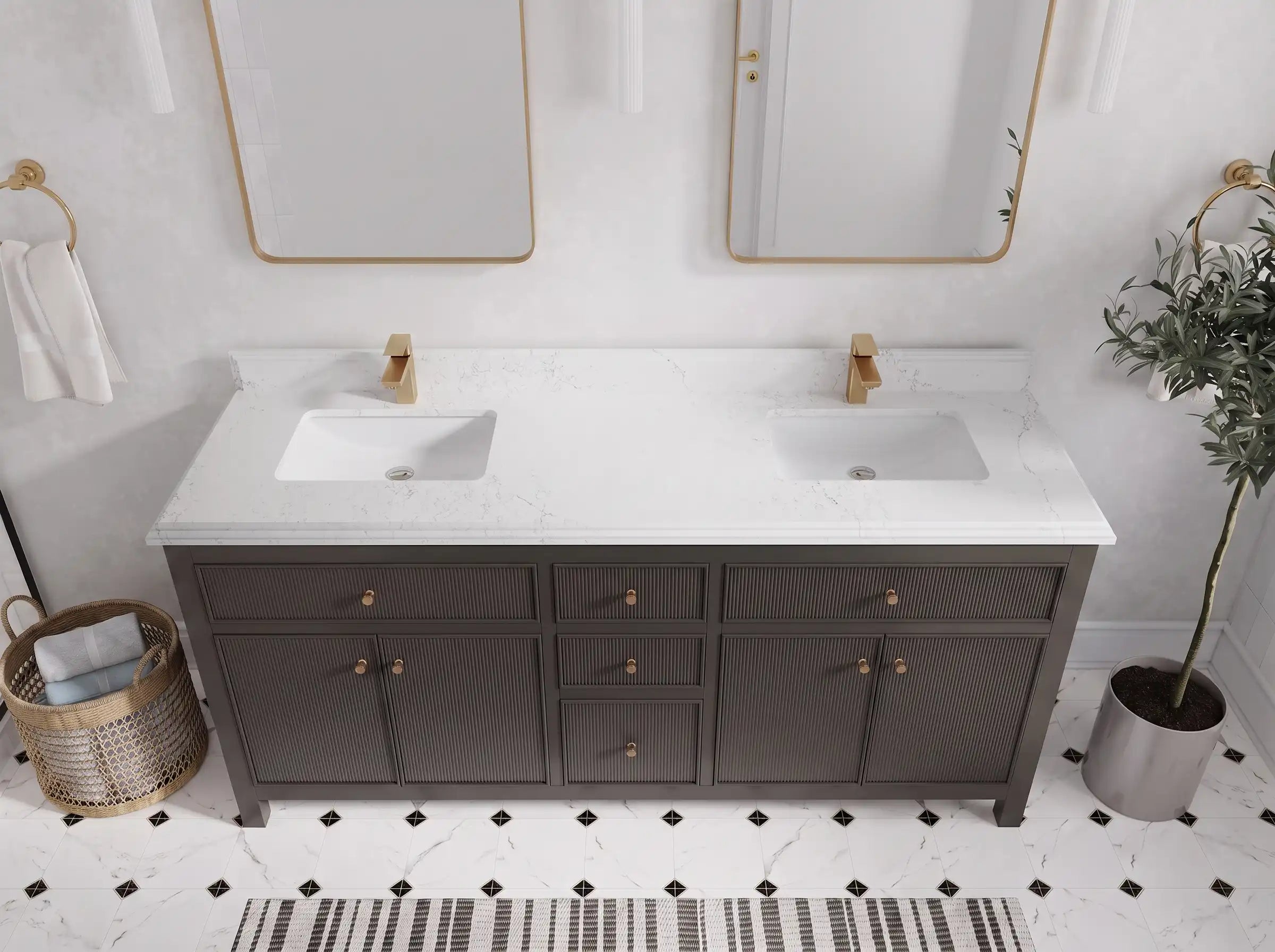 Sonoma 72 in W x 22 in D Free Standing Reeded Double Sink Bathroom Vanity